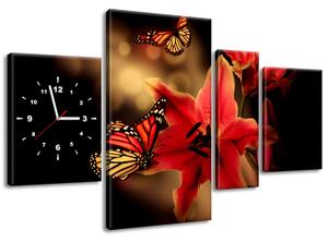 4 részes órás falikép Pillangók és liliom