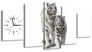 5 részes órás falikép Fehér tigrisek
