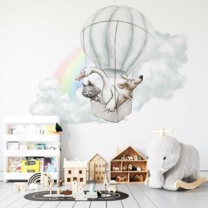 Gario Falmatrica gyerekeknek Adventure in the sky - macska, kutya és liba holégballonban Méret: 130 x 100 cm
