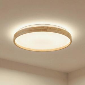 Lindby Smart LED mennyezeti lámpa Mirren fa Ø49,5cm CCT Tuya, dimmelhető, Világos fa, Nappali / Étkező, Műanyag, Modern