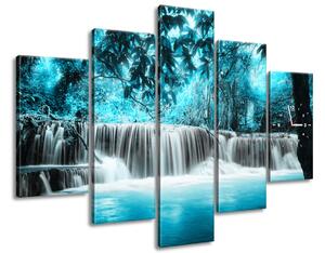 Gario Órás falikép Vízesés a kék dzsungelben - 5 részes Méret: 150 x 105 cm
