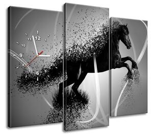 Órás falikép Fekete-fehér ló, Jakub Banas - 3 részes Méretek: 90 x 70 cm