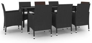 Polyrattan Kerti Étkezőgarnitúra - 9 részes - Fekete