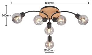 Lindby - Eridia 6 Round Mennyezeti Lámpa Black/Wood - Lampemesteren