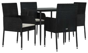 Polyrattan Kerti Étkezőgarnitúra - 5 részes - Fekete