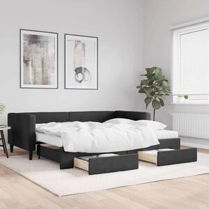 VidaXL fekete kihúzható szövet heverő fiókokkal 90 x 200 cm