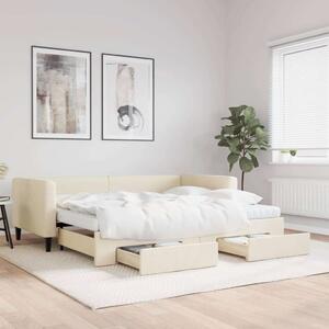 VidaXL krémszínű kihúzható szövetheverő fiókokkal 90 x 200 cm