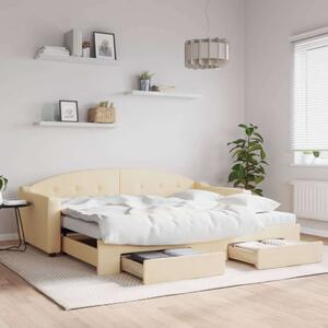 VidaXL krémszínű kihúzható szövetheverő fiókokkal 90 x 200 cm