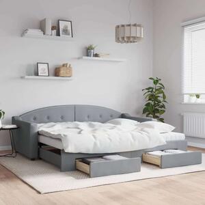 VidaXL világosszürke kihúzható szövet heverő fiókokkal 90 x 200 cm