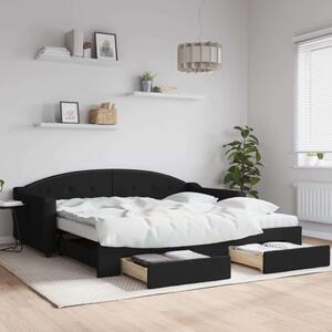 VidaXL fekete kihúzható szövet heverő fiókokkal 100 x 200 cm