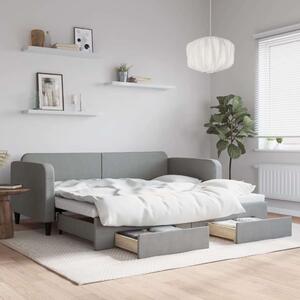 VidaXL világosszürke kihúzható szövet heverő fiókokkal 90 x 200 cm