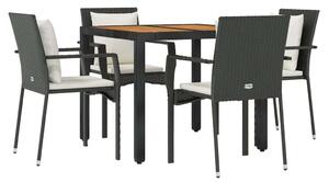 Polyrattan Kerti Étkezőgarnitúra - 5 részes - Fekete