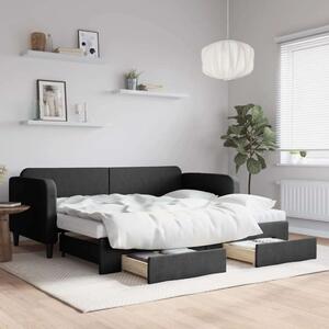 VidaXL fekete kihúzható szövet heverő fiókokkal 90 x 200 cm