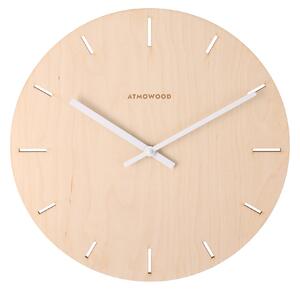 ATMOWOOD nyírfából óra, számok nélkül, 34 cm - fehér mutatókkal