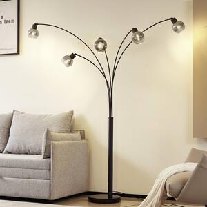Lindby állólámpa Braccio, szürke/fekete, üveg, 5 izzós, 204.5cm, Fekete, Nappali / Étkező, fém, Modern