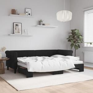 Fekete kihúzható bársony heverő 80 x 200 cm