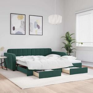 VidaXL sötétzöld kihúzható bársony heverő fiókkal 100 x 200 cm