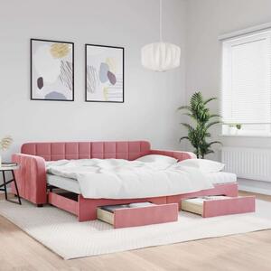 VidaXL rózsaszín kihúzható bársony heverő fiókkal 100 x 200 cm