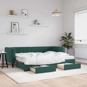 VidaXL sötétzöld kihúzható bársony heverő fiókkal 80 x 200 cm