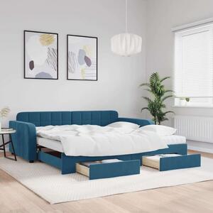 VidaXL kék kihúzható bársony heverő fiókkal 100 x 200 cm