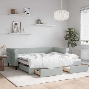 VidaXL világosszürke kihúzható bársony heverő fiókkal 90 x 190 cm