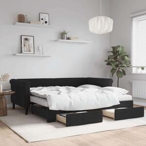 VidaXL fekete kihúzható bársony heverő fiókkal 90 x 190 cm