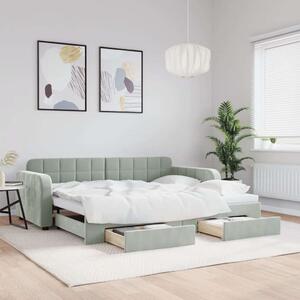 VidaXL világosszürke kihúzható bársony heverő fiókkal 90 x 190 cm