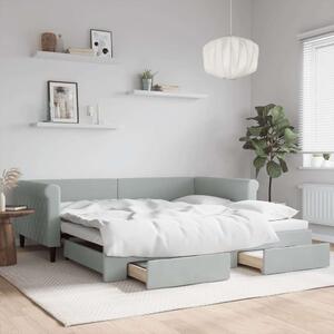 VidaXL világosszürke kihúzható bársony heverő fiókkal 100 x 200 cm