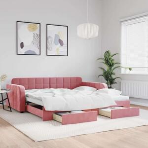 VidaXL rózsaszín kihúzható bársony heverő fiókkal 100 x 200 cm