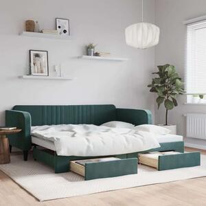 VidaXL sötétzöld kihúzható bársony heverő fiókkal 100 x 200 cm