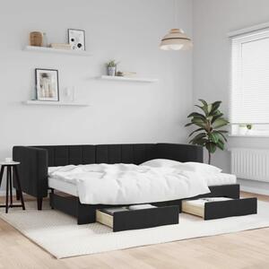 VidaXL fekete kihúzható bársony heverő fiókkal 90 x 190 cm