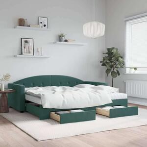VidaXL sötétzöld kihúzható bársony heverő fiókkal 90 x 200 cm