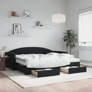 VidaXL fekete kihúzható bársony heverő fiókkal 90 x 200 cm