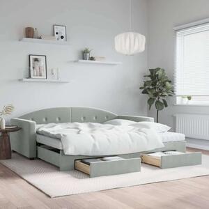 VidaXL világosszürke kihúzható bársony heverő fiókkal 100 x 200 cm