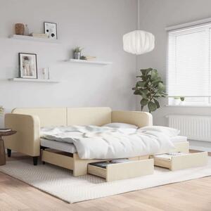 VidaXL krémszínű kihúzható szövet heverő fiókkal 100x200 cm