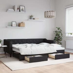 VidaXL fekete kihúzható szövet heverő fiókokkal 80 x 200 cm