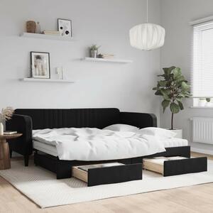 VidaXL fekete kihúzható bársony heverő fiókkal 100 x 200 cm