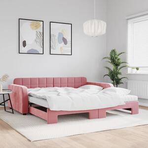 VidaXL rózsaszín kihúzható bársony heverő matraccal 100 x 200 cm