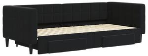 VidaXL fekete kihúzható bársony heverő fiókkal 90 x 200 cm