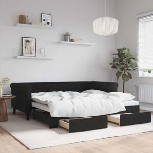 VidaXL fekete kihúzható bársony heverő fiókkal 90 x 190 cm
