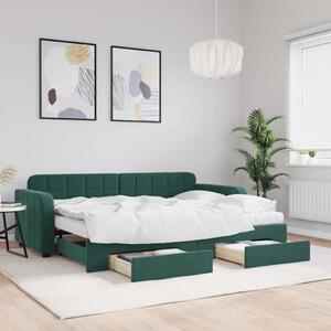 VidaXL sötétzöld kihúzható bársony heverő fiókkal 80 x 200 cm