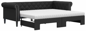 VidaXL fekete kihúzható műbőr heverő matraccal 90 x 200 cm