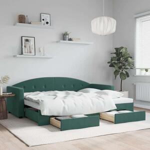 VidaXL sötétzöld kihúzható bársony heverő fiókkal 80 x 200 cm