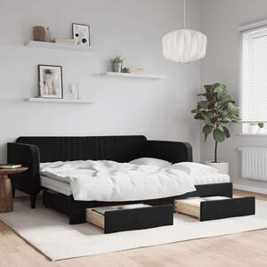 VidaXL fekete kihúzható bársony heverő fiókkal 90 x 190 cm