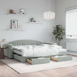 VidaXL világosszürke kihúzható bársony heverő fiókkal 90 x 190 cm