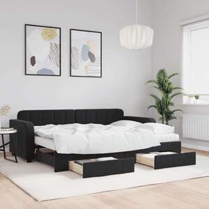 VidaXL fekete kihúzható bársony heverő fiókkal 80 x 200 cm
