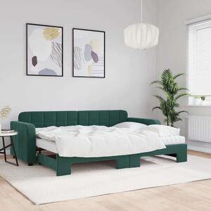 VidaXL sötétzöld kihúzható bársony heverő matraccal 80 x 200 cm