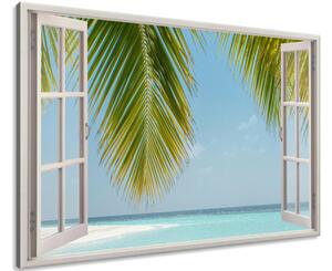 Vászonkép Nyitott ablak Hawaii pálmafák Méretek: 90 x 60 cm