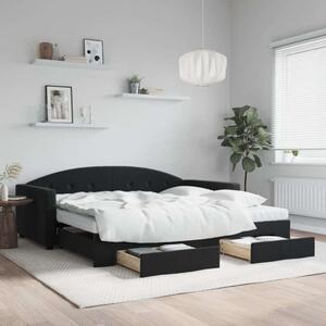 VidaXL fekete kihúzható bársony heverő fiókkal 100 x 200 cm
