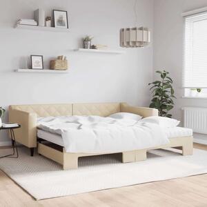 VidaXL krémszínű kihúzható szövet heverő matracokkal 100x200 cm